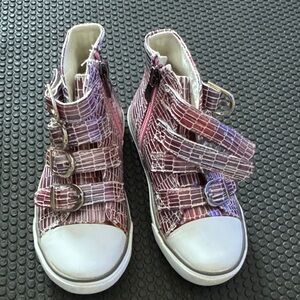 Amiana Pink Patterned Girls' High-Top Sneakers with Buckle Straps